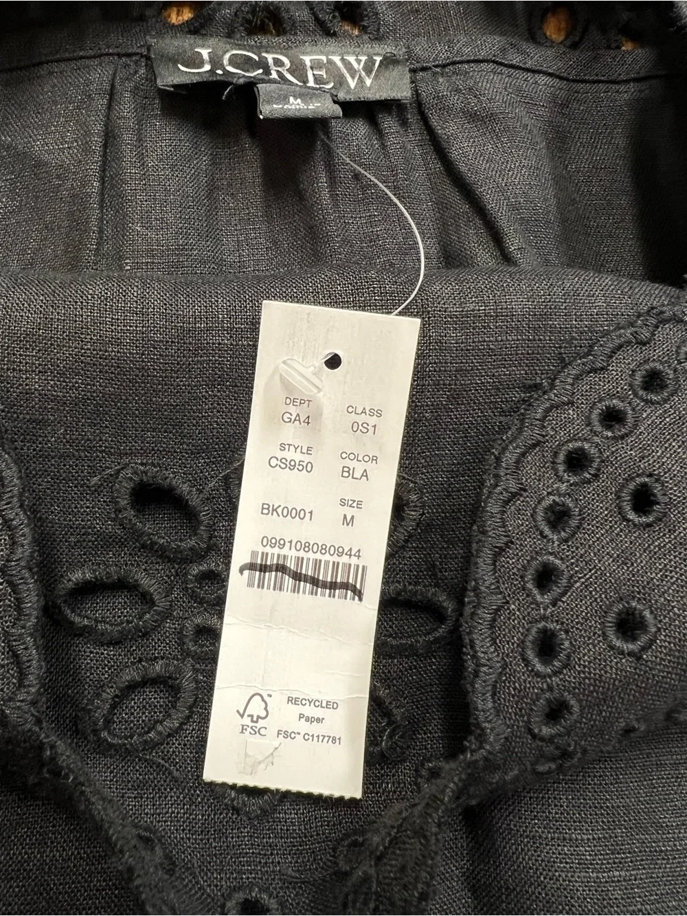 J. Crew Scallop-trim Eyelet Popover Linen Dress in Black Size Medium